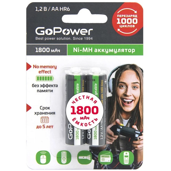 Аккумулятор GoPower R06 1800mAh BL-2 (2/20/240)