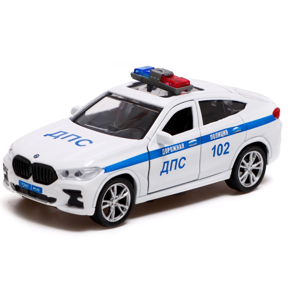 Машина металлическая «BMW X6 полиция», 12 см, двери, багаж, инерция, цвет белый