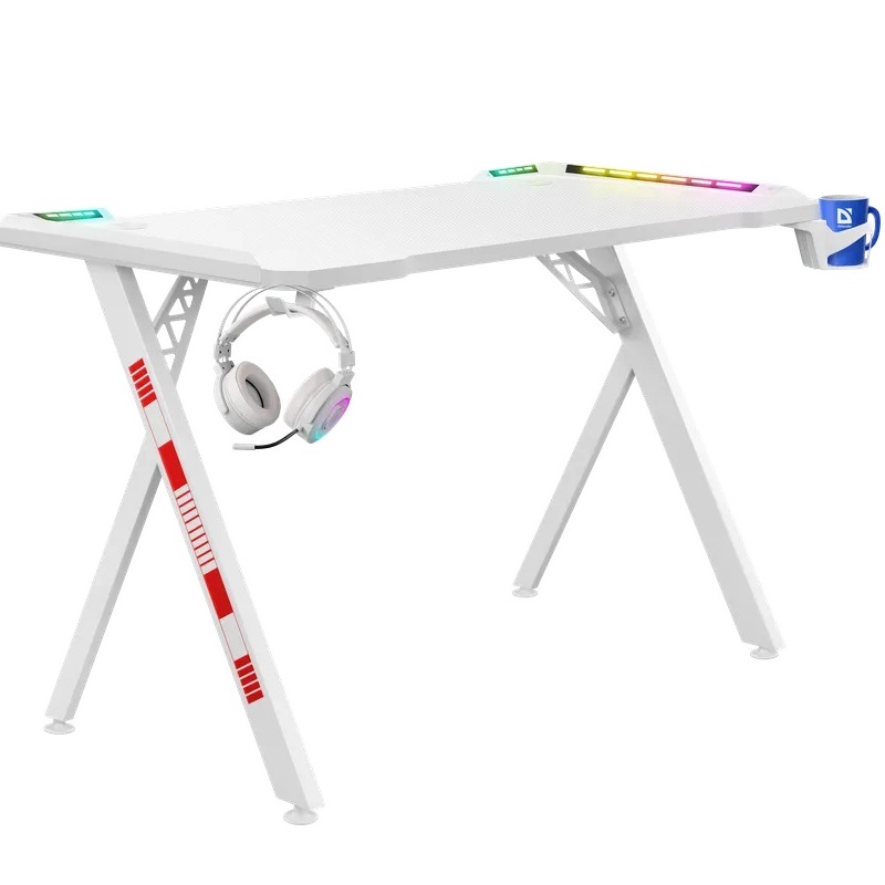 Стол игровой Defender Foton RGB (110x65см./ подсветка/ подвесы для кружки+гарнитуры/ белый)