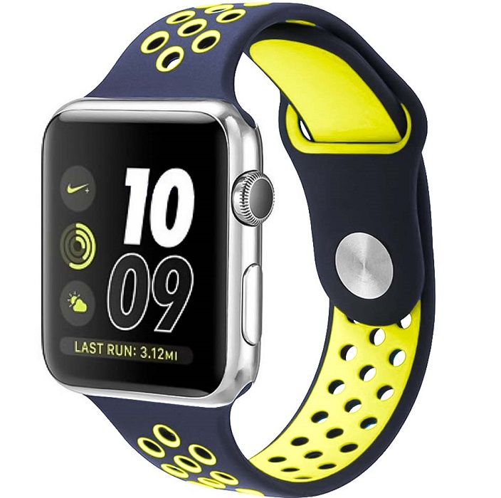 Силиконовый ремешок NIKE BAND 42/44/45/49mm, № 26_темно-синий & салатовый