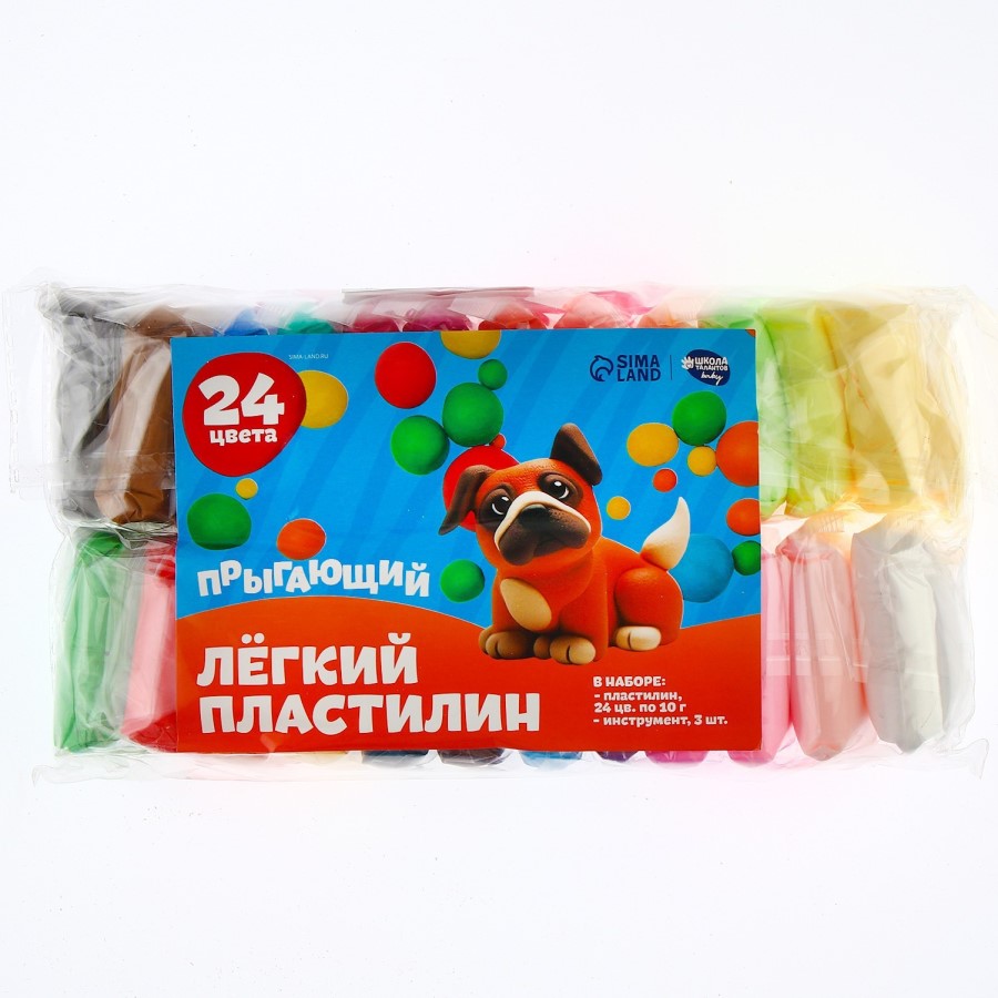 Пластилин легкий, прыгающий, набор 24 цвета, вес 1 цвета 10 гр, 3 инструмента   9670751