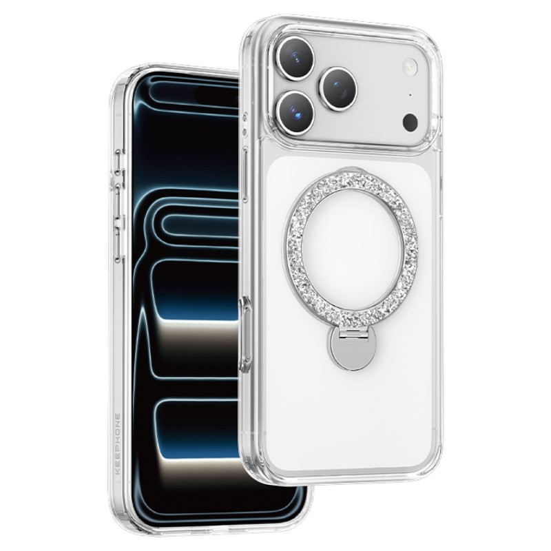 Задняя накладка KEEPHONE SHINERING MAGSAFE CASE WITH HOLDER RING для iPhone 17 PRO, CLEAR
