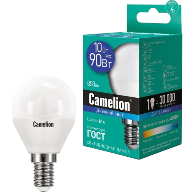 Лампа светодиодная CAMELION G45 10W/6500К/E14 1