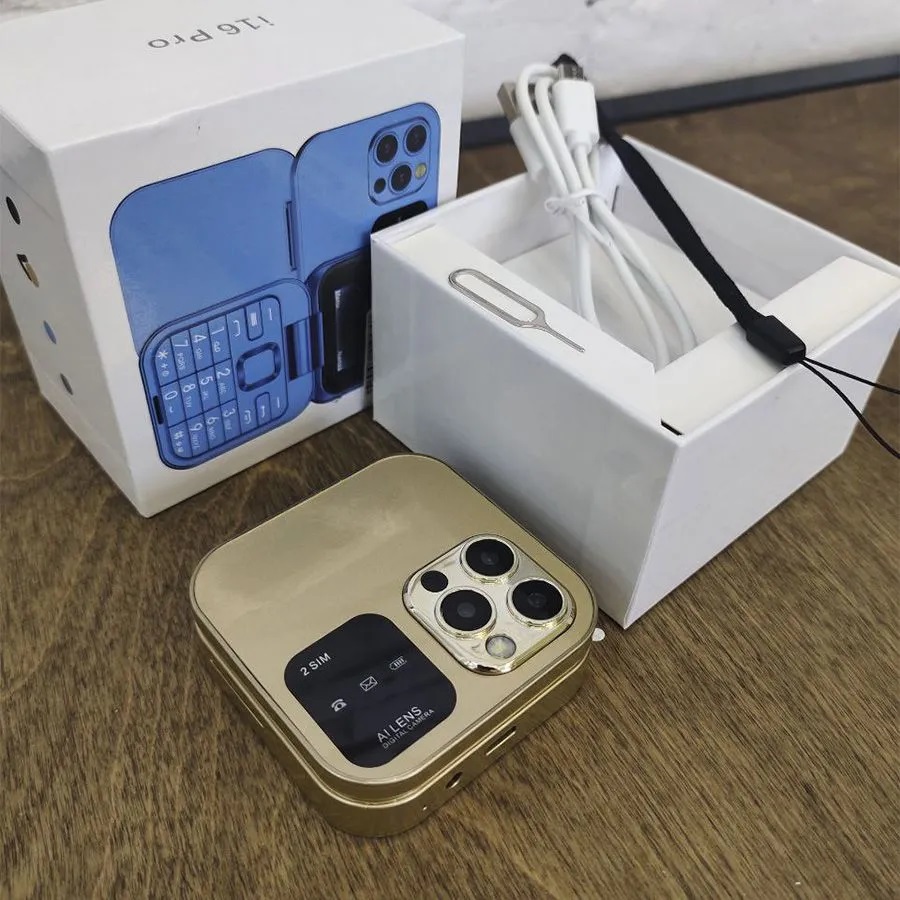 Телефон МИНИ i16 PRO mini раскладушка золотой 4